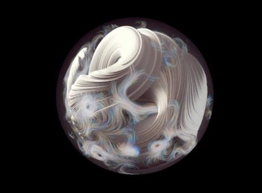 Une sphère abstraite avec des textures fluides et des motifs tourbillonnants.