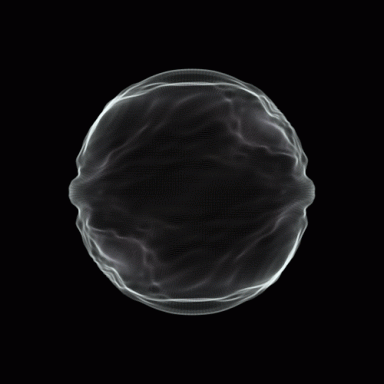 Sphère translucide avec des ondulations fluides sur un fond noir.