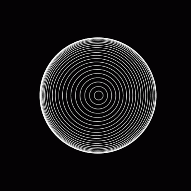 Cercles concentriques blancs sur fond noir, créant un effet de profondeur.